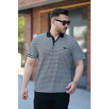 MARSiLYAN- Erkek Yakalı çizgili Kısa Kollu Tshirt