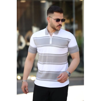 MARSiLYAN- Erkek Yakalı Fermuarlı çift Renk Kısa Kollu Tshirt