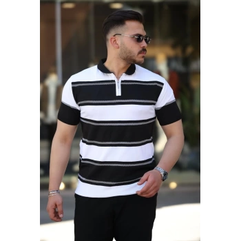 MARSiLYAN- Erkek Yakalı Fermuarlı çift Renk Kısa Kollu Tshirt