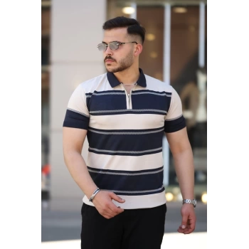 MARSiLYAN- Erkek Yakalı Fermuarlı çift Renk Kısa Kollu Tshirt