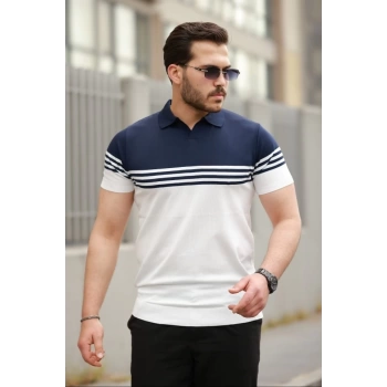 MARSiLYAN- Erkek Yakalı Parça Renk Kısa Kollu Tshirt