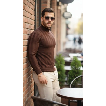 MARSiLYAN- Erkek Yarım Balıkçı Yaka Kabartma Desenli Triko