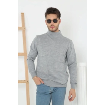 MARSiLYAN- Erkek Yarım Boğaz Triko Kazak Yumuşak Dokulu Pamuklu Ince Dokuma, Uzun Kollu Rahat Regular Kalıp - Gri
