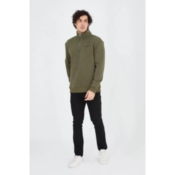 MARSiLYAN- Erkek Yarım Fermuarlı Baskılı Sweat - Yeşil