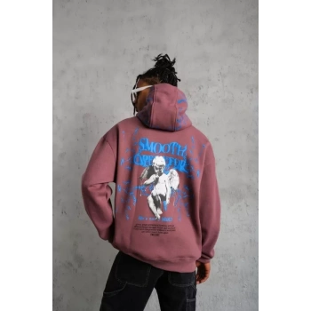 MARSiLYAN- Erkek Yıldırım Baskılı Kapşonlu Sweat - Gül Kurusu