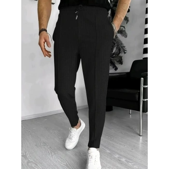 MARSiLYAN- Erkek Yüksek Bel önden Bağcıklı Cepli Waffle Pantolon