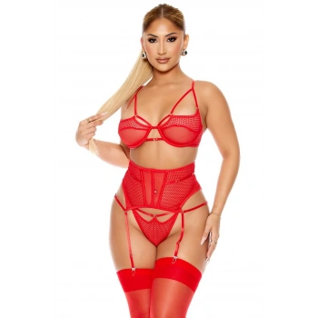 MARSiLYAN-  Fantezi File Tül Detaylı Kırmızı Jartiyer  Takım