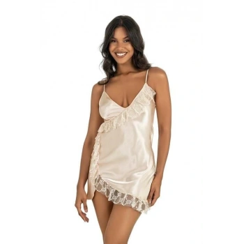 MARSiLYAN-  Fildişi Kısa Saten Gecelik 8229