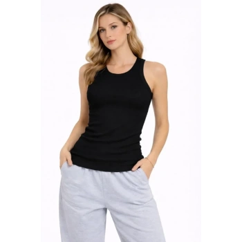 MARSiLYAN- Fitilli Atlet Sıfır Yaka Slim Fit Arka Baskılı Spor Atlet - Siyah