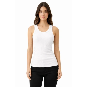 MARSiLYAN- Fitilli Likralı Kaşkorse Atlet Vücuda Oturan Basic Şıklık - Beyaz