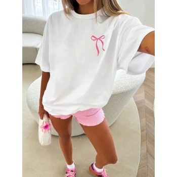 MARSiLYAN- Fiyonk Baskılı Oversize Bisiklet Yaka Tshirt