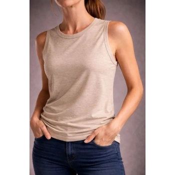 MARSiLYAN- Flamlı Kumaş Sıfır Kolsuz Atlet Basic Spor Üst, Günlük Ve Fitness Kullanımına Uygun - Taş