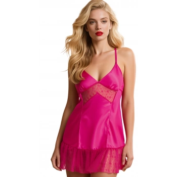 MARSiLYAN-  Fuşya Saten Mini Gecelik Zarif Kadın Gece Elbisesi