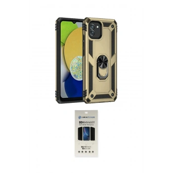 MARSİLYAN™- Galaxy A03 Kılıf Ahenk Klasik Koleksiyonu - Siyah 5D Hayalet Cam Ekran Koruyucu
