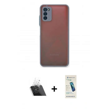 MARSİLYAN™- Galaxy A03S Kılıf Ahenk Çizgi Serisi - Şeffaf Pasifik Cam Ekran Koruyucu + Kamera Lens Koruma Cam - SF