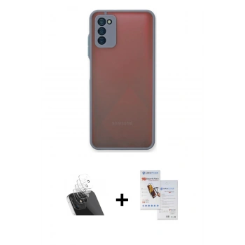 MARSİLYAN™- Galaxy A03S Kılıf Ahenk Çizgi Serisi - Siyah Seramik Nano Ekran Koruyucu + Kamera Lens Koruma Cam - SF