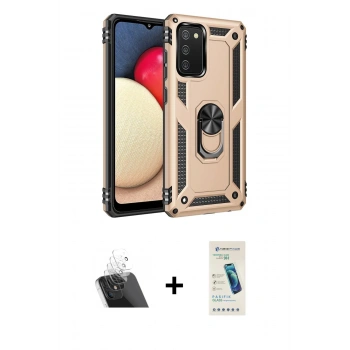 MARSİLYAN™- Galaxy A03S Kılıf Ahenk Klasik Koleksiyonu - Şeffaf Pasifik Cam Ekran Koruyucu + Kamera Lens Koruma Cam - SF