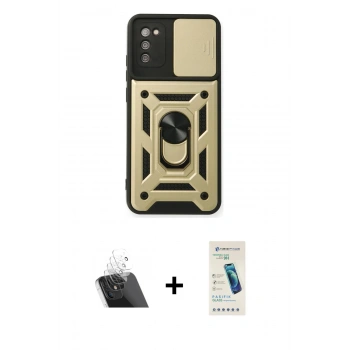 MARSİLYAN™- Galaxy A03S Kılıf Ahenk Klasik - Şeffaf Pasifik Cam Ekran Koruyucu + Kamera Lens Koruma Cam - SF