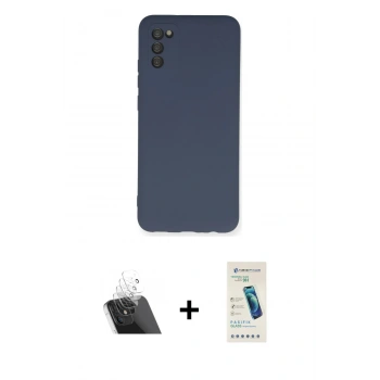 MARSİLYAN™- Galaxy A03S Kılıf Ahenk Serisi - Şeffaf Pasifik Cam Ekran Koruyucu + Kamera Lens Koruma Cam - SF