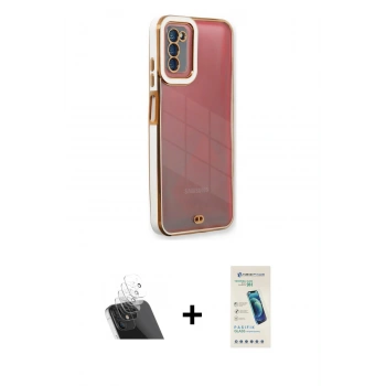 MARSİLYAN™- Galaxy A03S Kılıf Çekirdek Klasik Serisi - Şeffaf Pasifik Cam Ekran Koruyucu + Kamera Lens Koruma Cam - SF