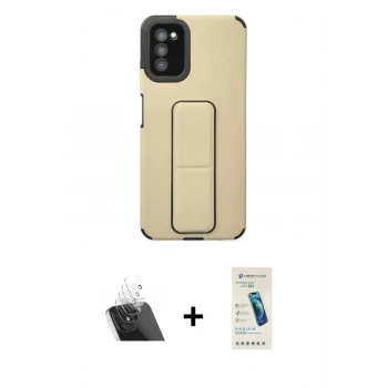 MARSİLYAN™- Galaxy A03S Kılıf Çekirdek Yansıma - Şeffaf Pasifik Cam Ekran Koruyucu + Kamera Lens Koruma Cam - SF