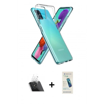 MARSİLYAN™- Galaxy A03S Kılıf Zirve Doku - Şeffaf Pasifik Cam Ekran Koruyucu + Kamera Lens Koruma Cam - SF