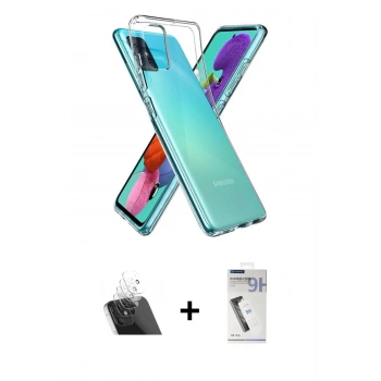 MARSİLYAN™- Galaxy A03S Kılıf Zirve Doku - Şeffaf Uv Polymer Nano Ekran Koruyucu + Kamera Lens Koruma Cam - SF