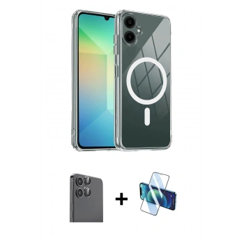 MARSİLYAN™- Galaxy A06 Kılıf Ahenk Minimal Serisi - Siyah 3D Antistatik Cam Ekran Koruyucu + Raze Metal Kamera Lens - SH
