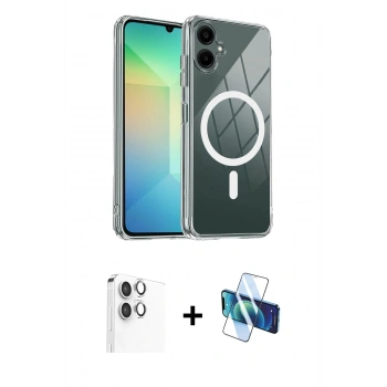 MARSİLYAN™- Galaxy A06 Kılıf Ahenk Minimal Serisi - Siyah 3D Antistatik Seramik Nano Ekran Koruyucu + Raze Metal Kamera Lens - GS