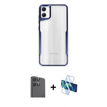 MARSİLYAN™- Galaxy A06 Kılıf Akış Çizgi Koleksiyonu - Siyah 3D Antistatik Cam Ekran Koruyucu + Raze Metal Kamera Lens - SH