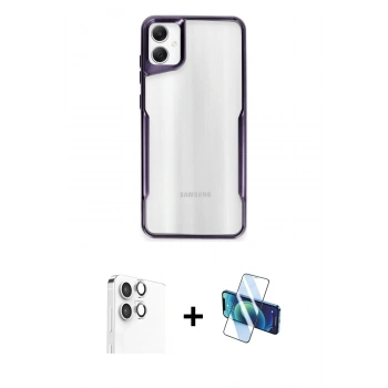 MARSİLYAN™- Galaxy A06 Kılıf Akış Çizgi Koleksiyonu - Siyah 3D Antistatik Seramik Nano Ekran Koruyucu + Raze Metal Kamera Lens - GS