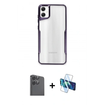 MARSİLYAN™- Galaxy A06 Kılıf Akış Çizgi Koleksiyonu - Siyah 3D Antistatik Seramik Nano Ekran Koruyucu + Raze Metal Kamera Lens - SH