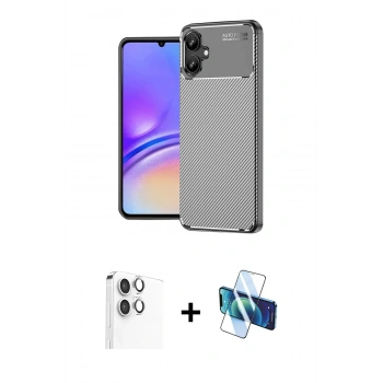 MARSİLYAN™- Galaxy A06 Kılıf Eksen Form Prime - Siyah 3D Antistatik Seramik Nano Ekran Koruyucu + Raze Metal Kamera Lens - GS