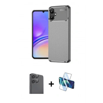 MARSİLYAN™- Galaxy A06 Kılıf Eksen Form Prime - Siyah 3D Antistatik Seramik Nano Ekran Koruyucu + Raze Metal Kamera Lens - SH