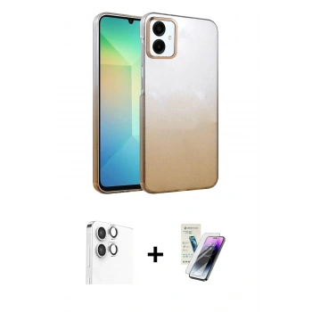 MARSİLYAN™- Galaxy A06 Kılıf Kıvılcım Minimal Özel Seri - Şeffaf Pasifik Cam Ekran Koruyucu + Raze Metal Kamera Lens - GS