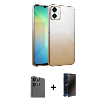 MARSİLYAN™- Galaxy A06 Kılıf Kıvılcım Minimal Özel Seri - Siyah 3D Antistatik Hayalet Cam Ekran Koruyucu + Raze Metal Kamera Lens - SH