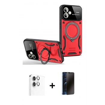 MARSİLYAN™- Galaxy A06 Kılıf Kıvılcım Modern Serisi - Siyah 3D Antistatik Hayalet Cam Ekran Koruyucu + Raze Metal Kamera Lens - GS