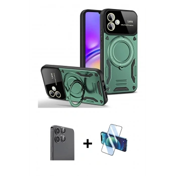 MARSİLYAN™- Galaxy A06 Kılıf Kıvılcım Modern Serisi - Siyah 3D Antistatik Seramik Nano Ekran Koruyucu + Raze Metal Kamera Lens - SH