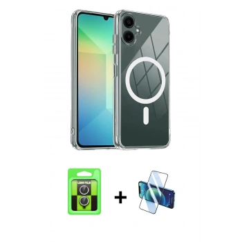 MARSİLYAN™- Galaxy A07 4G Kılıf Ahenk Minimal Serisi - Siyah 3D Antistatik Cam Ekran Koruyucu + Raze Metal Kamera Lens - GS