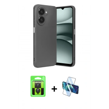 MARSİLYAN™- Galaxy A07 4G Kılıf Eksen Form Prime - Siyah 3D Antistatik Cam Ekran Koruyucu + Raze Metal Kamera Lens - SH