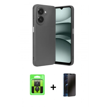 MARSİLYAN™- Galaxy A07 4G Kılıf Eksen Form Prime - Siyah 3D Antistatik Hayalet Cam Ekran Koruyucu + Raze Metal Kamera Lens - SH
