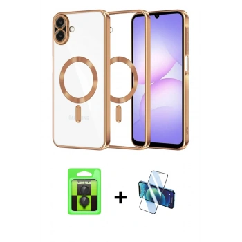 MARSİLYAN™- Galaxy A07 4G Kılıf Nova Işık Özel Seri - Siyah 3D Antistatik Cam Ekran Koruyucu + Raze Metal Kamera Lens - SH