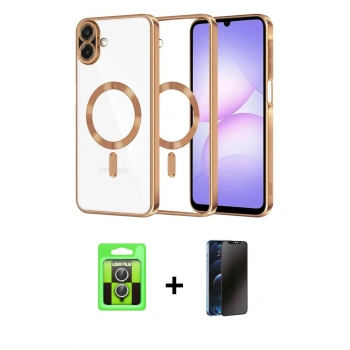 MARSİLYAN™- Galaxy A07 4G Kılıf Nova Işık Özel Seri - Siyah 3D Antistatik Hayalet Cam Ekran Koruyucu + Raze Metal Kamera Lens - GS