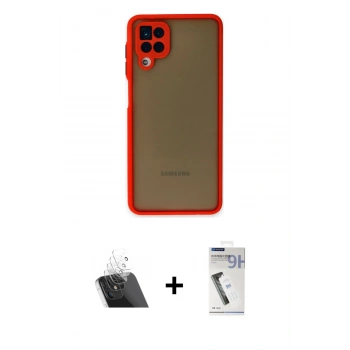 MARSİLYAN™- Galaxy A12 Kılıf Ahenk Çizgi Serisi - Şeffaf Uv Polymer Nano Ekran Koruyucu + Kamera Lens Koruma Cam - SF