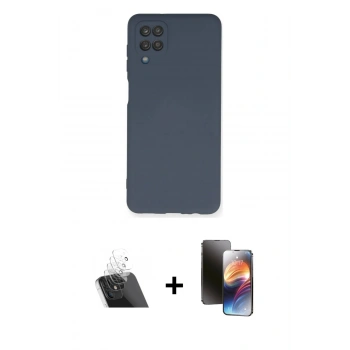 MARSİLYAN™- Galaxy A12 Kılıf Ahenk Serisi - Siyah 3D Antistatik Mat Seramik Nano Ekran Koruyucu + Kamera Lens Koruma Cam - SF