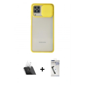 MARSİLYAN™- Galaxy A12 Kılıf Vadi Çizgi - Şeffaf Uv Polymer Nano Ekran Koruyucu + Kamera Lens Koruma Cam - SF