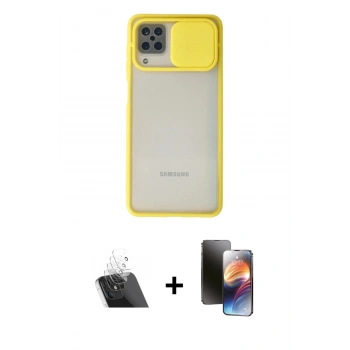 MARSİLYAN™- Galaxy A12 Kılıf Vadi Çizgi - Siyah 3D Antistatik Mat Seramik Nano Ekran Koruyucu + Kamera Lens Koruma Cam - SF