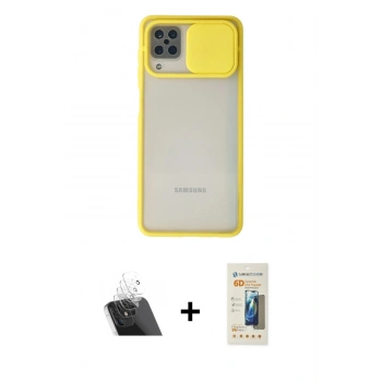 MARSİLYAN™- Galaxy A12 Kılıf Vadi Çizgi - Siyah 6D Mat Seramik Hayalet Nano Ekran Koruyucu + Kamera Lens Koruma Cam - SF