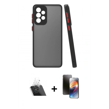 MARSİLYAN™- Galaxy A13 4G Kılıf Ahenk Çizgi Serisi - Siyah 3D Antistatik Mat Seramik Nano Ekran Koruyucu + Kamera Lens Koruma Cam - SF