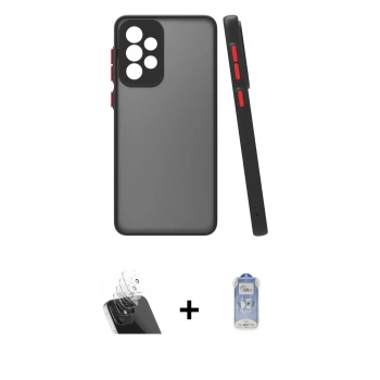 MARSİLYAN™- Galaxy A13 4G Kılıf Ahenk Çizgi Serisi - Siyah Joko Magic 5D Cam + Kamera Lens Koruma Cam - SF